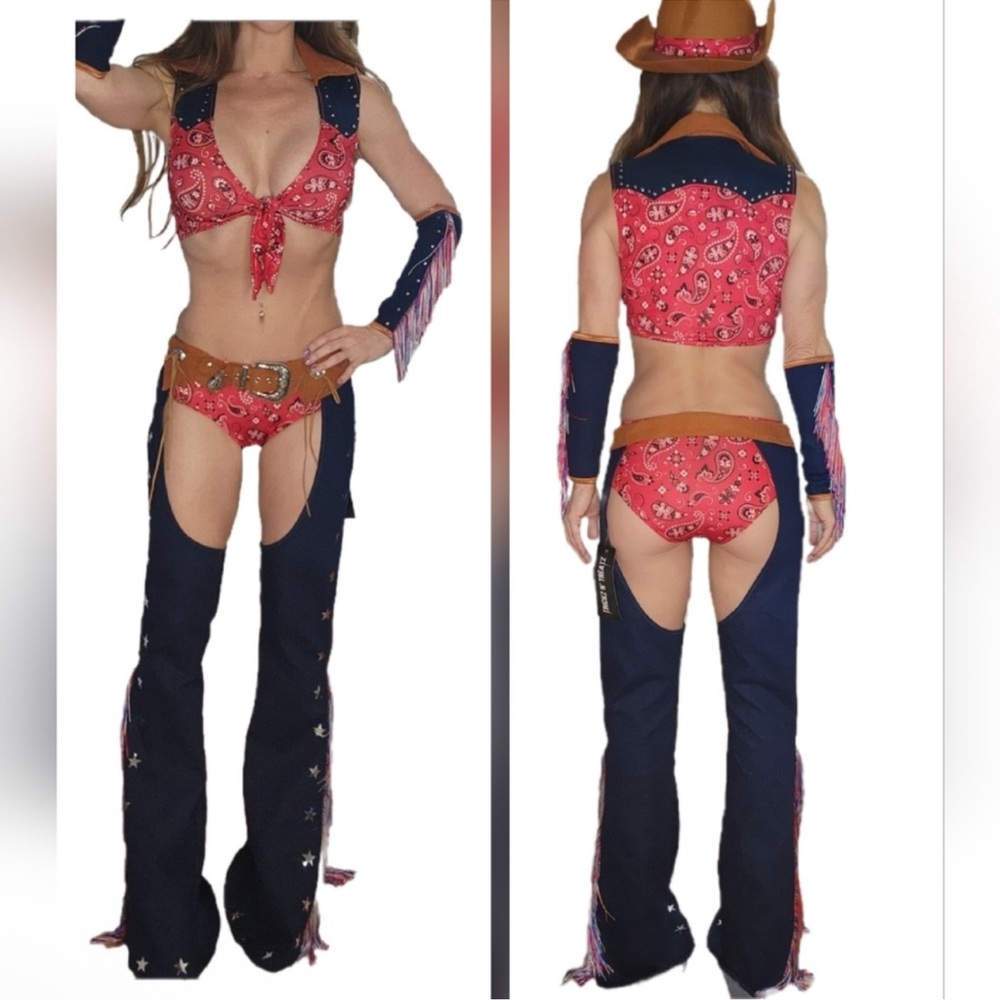 Dolls Kill Tricks n Treatz NWT 6 piece Cowboy Rodeo Fringe Chaps set nWT xxs
